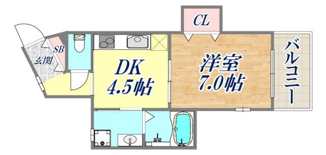 オルタンシア下山手(1DK/2階)の間取り写真