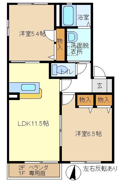 NAハイツII(2LDK/1階)の間取り写真