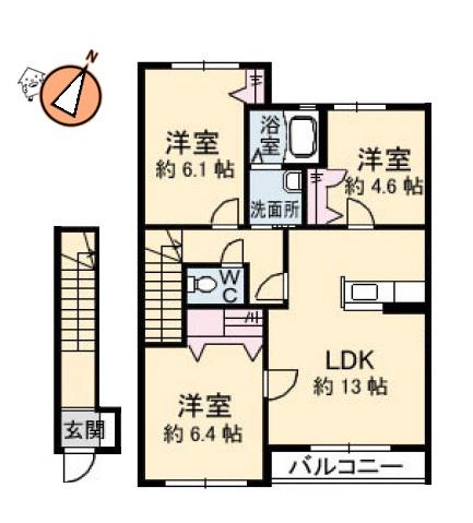 フレグランス沖洲 I番館(3LDK/2階)の間取り写真