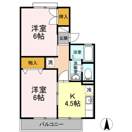 パレス神代 A棟(2K/2階)の間取り写真