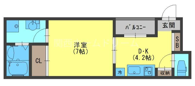 パルス南香里(1DK/1階)の間取り写真