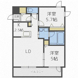 ヴァンベール(2LDK/6階)の間取り写真
