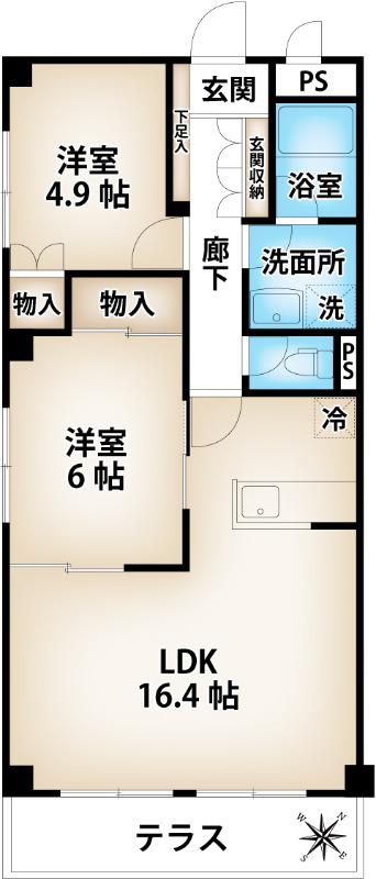 ドミール東大宮(2LDK/1階)の間取り写真