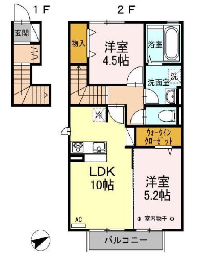 コンフォート(2LDK/2階)の間取り写真