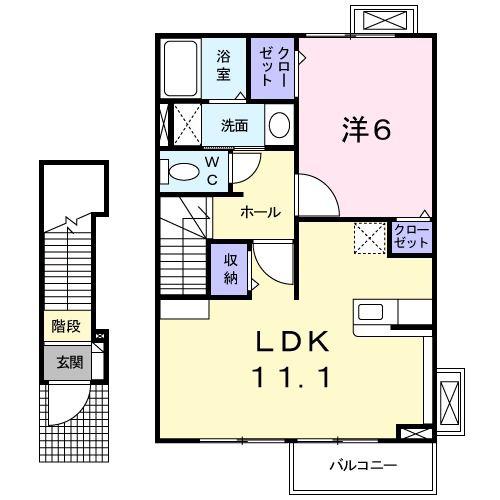 FLOWER C(1LDK/2階)の間取り写真