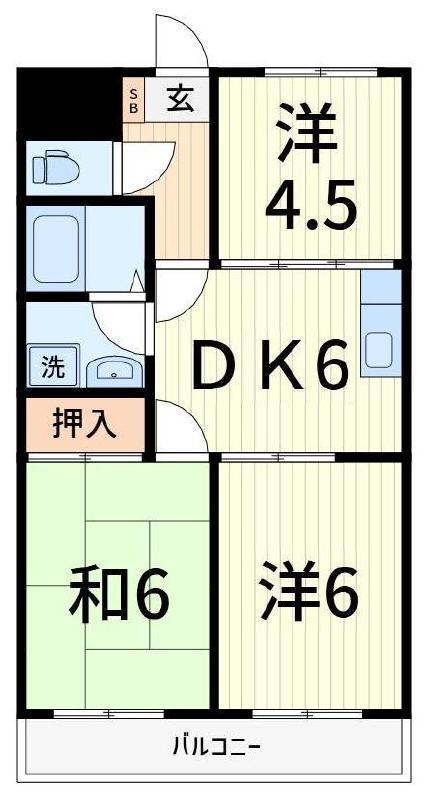 ラ・ブリューヌ(3DK/2階)の間取り写真