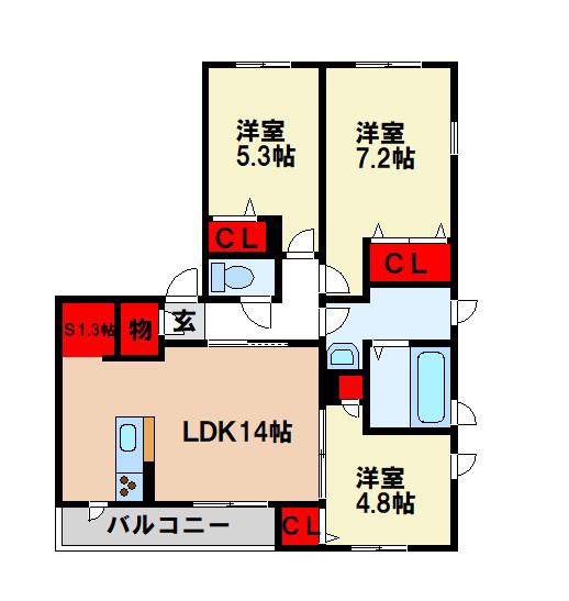 BEREOかるかや(3SLDK/2階)の間取り写真