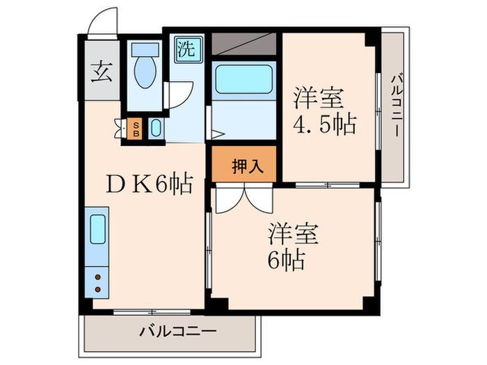 羽田マンション(2DK/1階)の間取り写真
