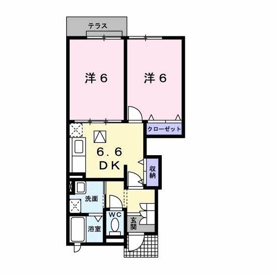 ソレイユ(2DK/1階)の間取り写真