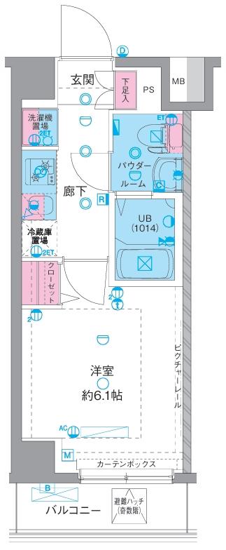 エストゥルース横浜吉野町II(1K/7階)の間取り写真