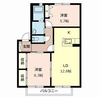 サンシャイン呉地 B棟(2LDK/2階)の間取り写真
