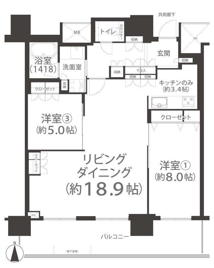 プラウドタワー岡山(2LDK/28階)の間取り写真