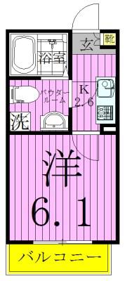 AJ六町(1K/2階)の間取り写真