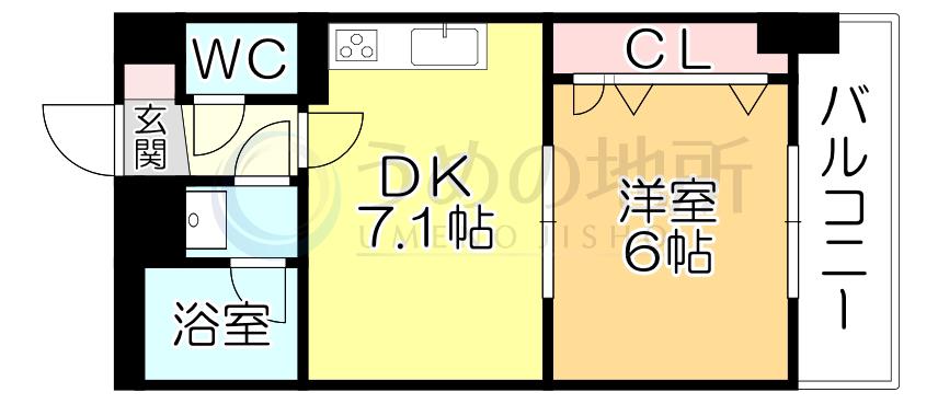 ライオンズマンション久留米駅東(1DK/2階)の間取り写真