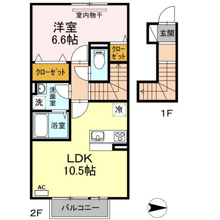 プランタン(1LDK/2階)の間取り写真