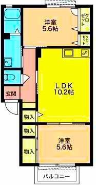 ディアス下土狩C棟(2LDK/2階)の間取り写真