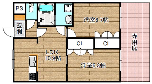 リオ・グランデ(2LDK/1階)の間取り写真