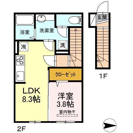第一洗心コーポ(1LDK/2階)の間取り写真