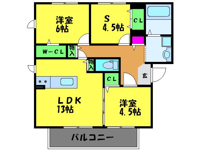 サイプレス・ヒルズB棟(2SLDK/1階)の間取り写真