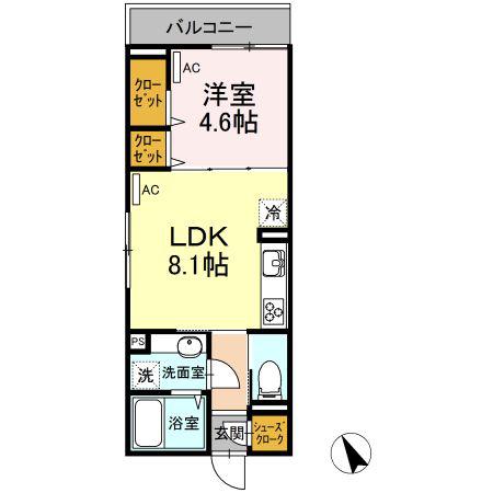 CASA HERMOSA(1LDK/2階)の間取り写真