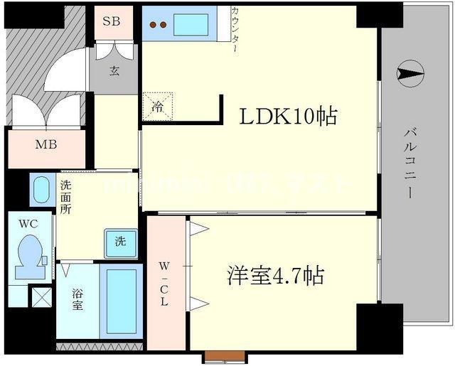 SUNSUNなんば弐番館(1LDK/3階)の間取り写真