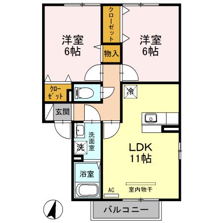 グレイスフル(2LDK/2階)の間取り写真