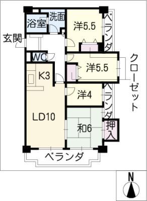 豊田神田町コーポラス1203号(4LDK/12階)の間取り写真