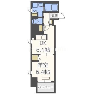 プレサンスタワー北浜(1DK/7階)の間取り写真