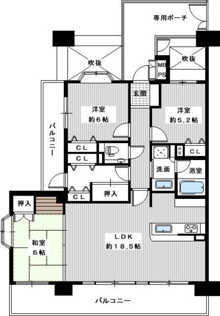 ライオンズマンション堺東(3LDK/13階)の間取り写真