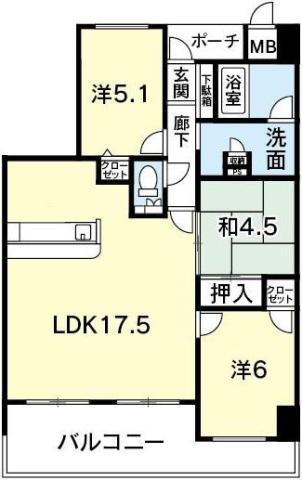 アルファステイツ富田浜(3LDK/9階)の間取り写真