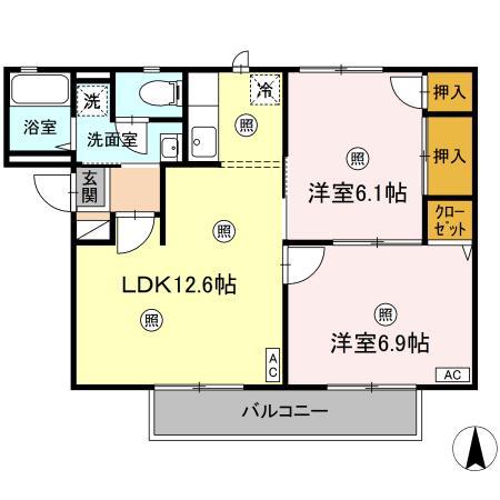 アインマールC(2LDK/2階)の間取り写真