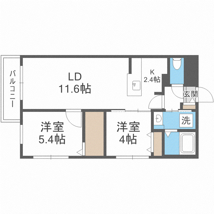 ブランシャール伏見(2LDK/2階)の間取り写真