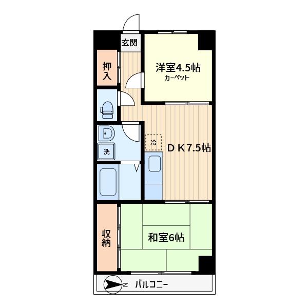 第2岸本ビル(2DK/6階)の間取り写真