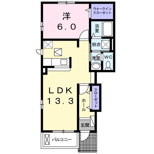コッティB(1LDK/1階)の間取り写真