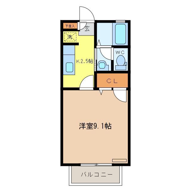 サンモール B(1K/1階)の間取り写真