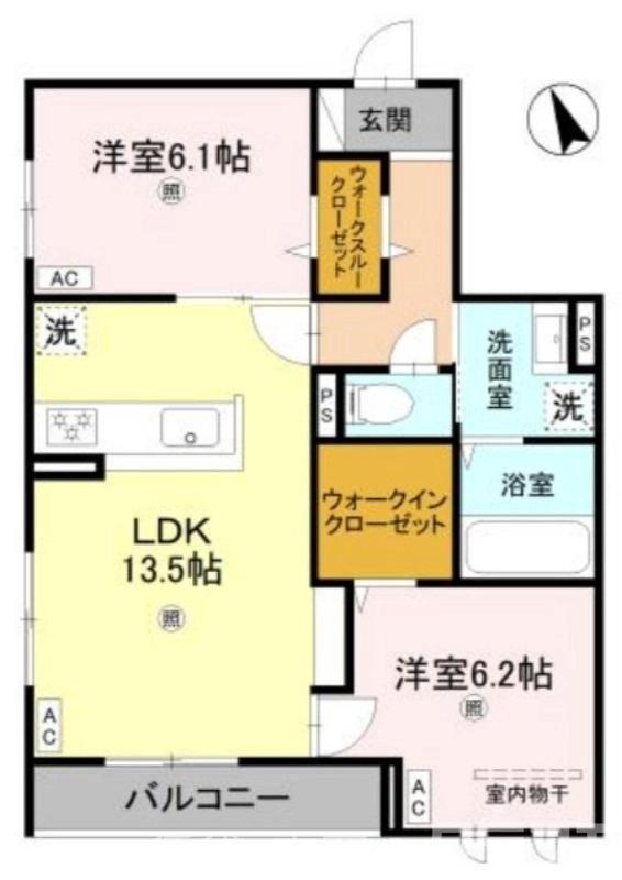 パサログランデ浜寺諏訪森III(2LDK/2階)の間取り写真