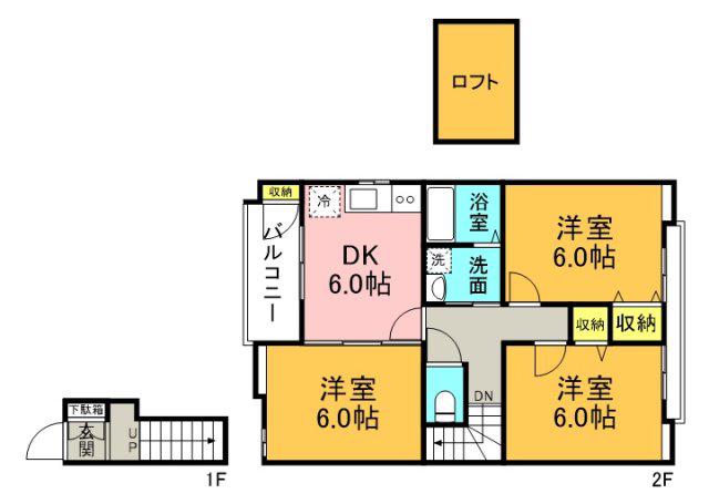 シャルム西浜(3DK/2階)の間取り写真