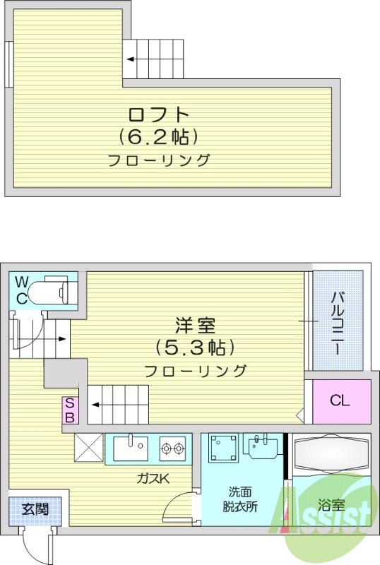 エスパスリブレⅡ(1K/1階)の間取り写真