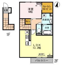 シャルムコート(1LDK/2階)の間取り写真