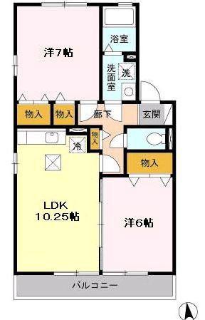 リビングタウン横須賀南C(2LDK/1階)の間取り写真