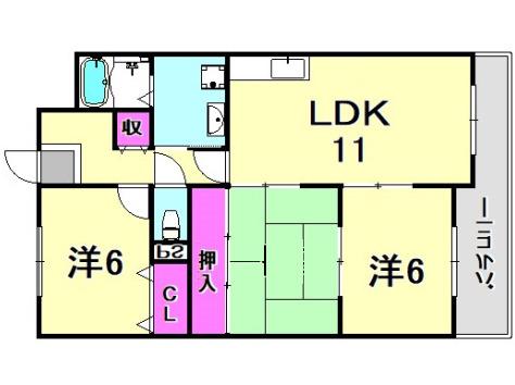 パラシオン武庫之荘(3LDK/3階)の間取り写真