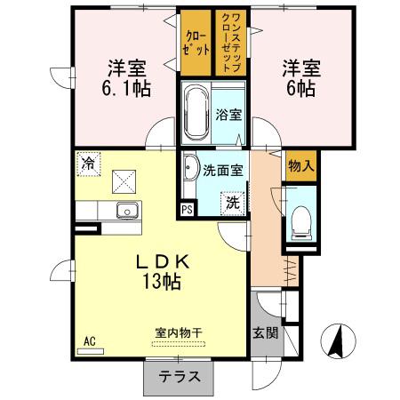 シュクレ(2LDK/1階)の間取り写真