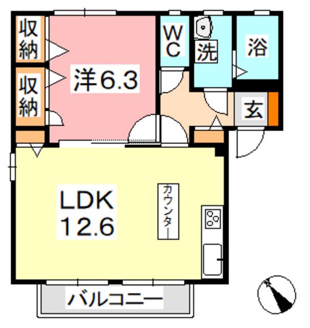 サンドミールC棟(1LDK/1階)の間取り写真