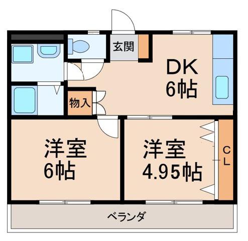 岩出三栄プラザ(2DK/1階)の間取り写真