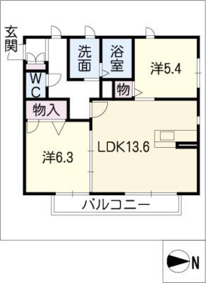 ベルドミール(2LDK/1階)の間取り写真
