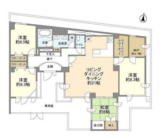 ベルメゾン池田山(4SLDK/1階)の間取り写真