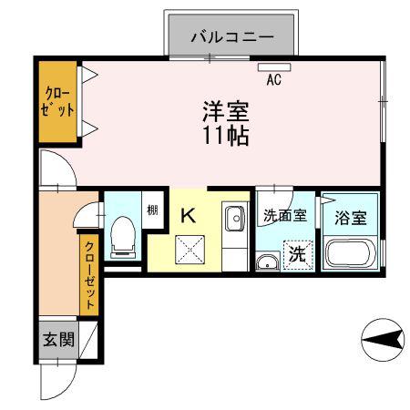 リビングタウン神原 B棟(ワンルーム/1階)の間取り写真