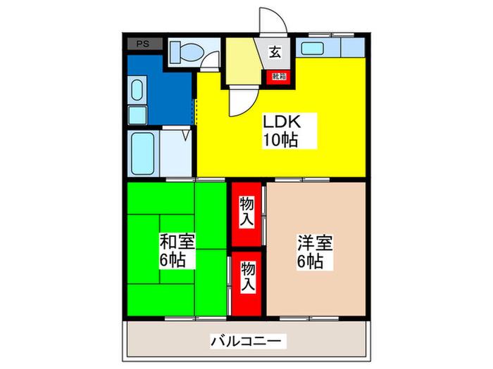 サンエーコーポ(2LDK/2階)の間取り写真