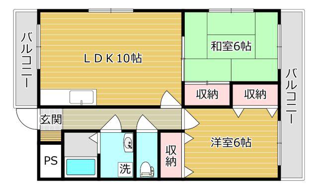 ラカーサ高槻A棟(2LDK/2階)の間取り写真