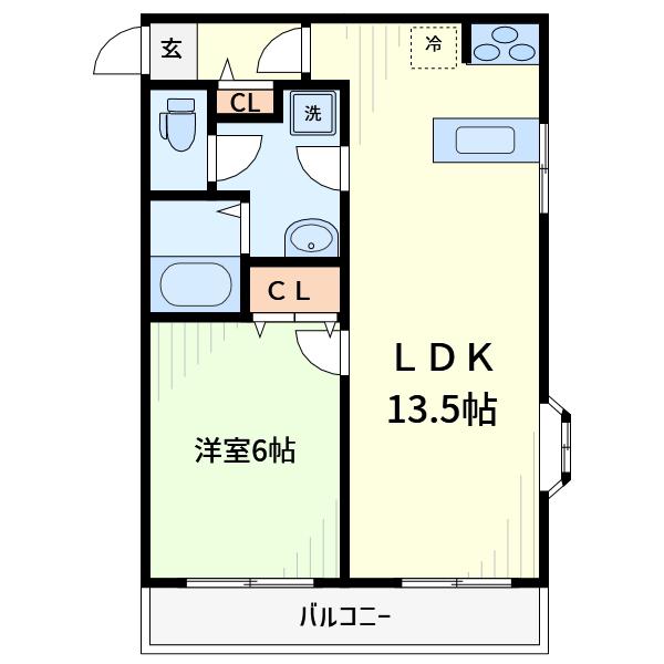 芦花パークヒル2(1LDK/3階)の間取り写真